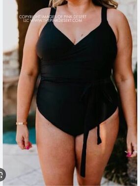 Classic Black One-Piece Swimsuit with Waist Tie